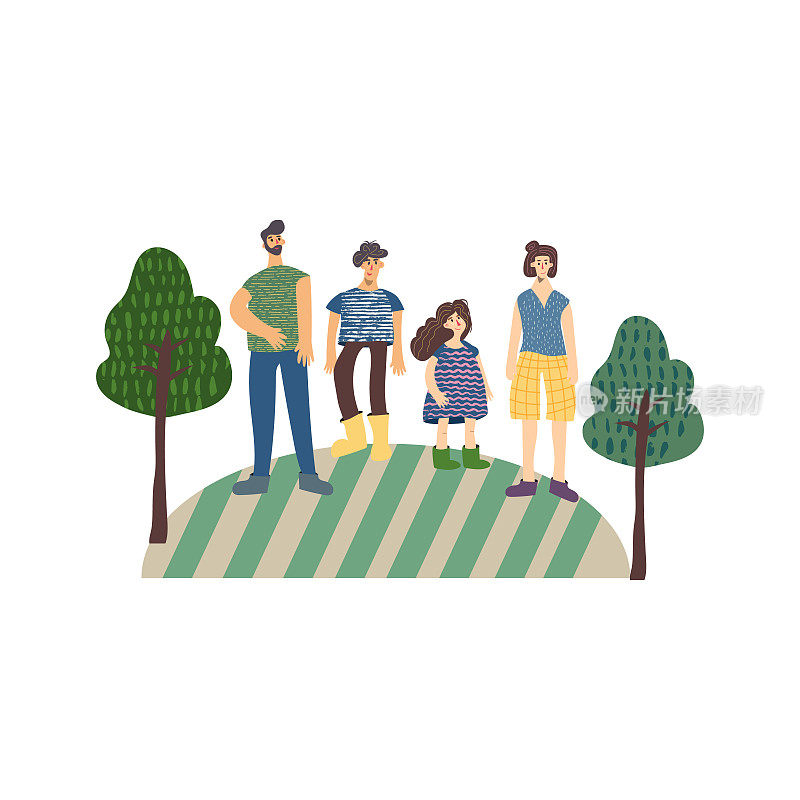 Farm family flat hand drawn vector illustration